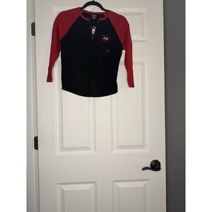 Vintage Polo Jean Co Raglan Lace Up Top Small Black Red Nwt